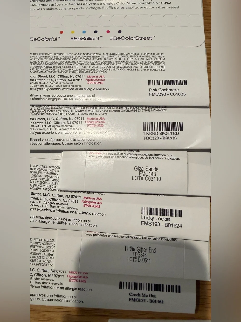 6 new Pkg color Street nail wraps, glitter, solid, metallic, pink, purple nude